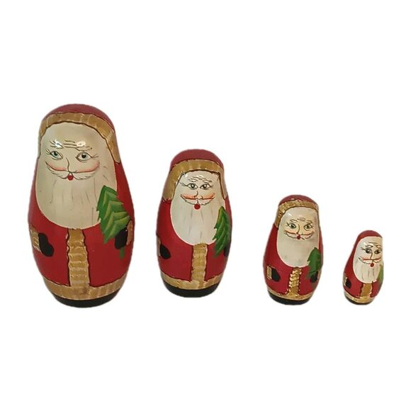 Santa Claus Nesting Dolls Wooden Christmas Set of Four (4) Complete Original Box - Picture 6 of 13